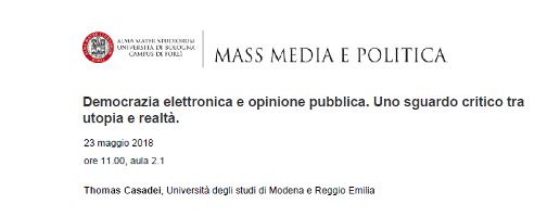 (Italiano) Democrazia elettronica e opinione pubblica. Uno sguardo critico tra utopia e realtà