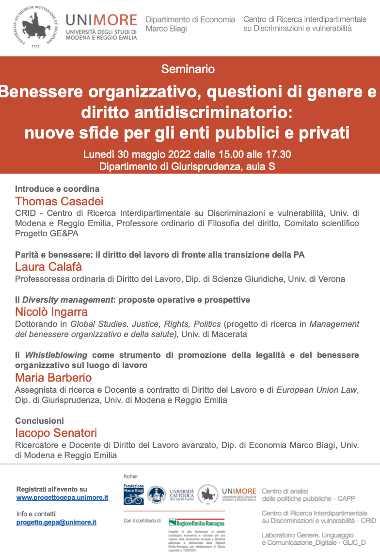 (Italiano) Benessere organizzativo, questioni di genere e diritto antidiscriminatorio: nuove sfide per gli enti pubblici e privati