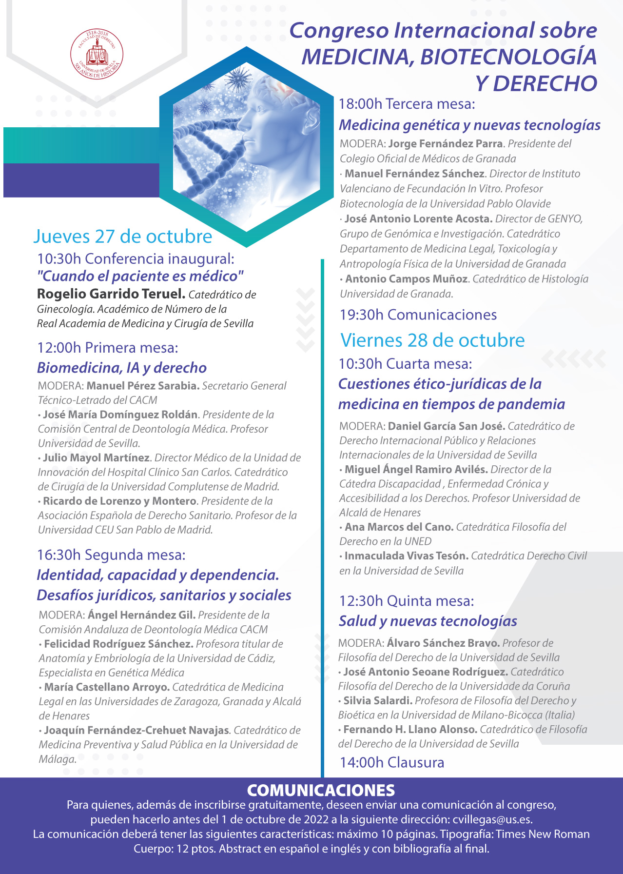 27 e 28 ottobre 2022 – Congreso Internacional sobre MEDICINA, BIOTECNOLOGÍA Y DERECHO