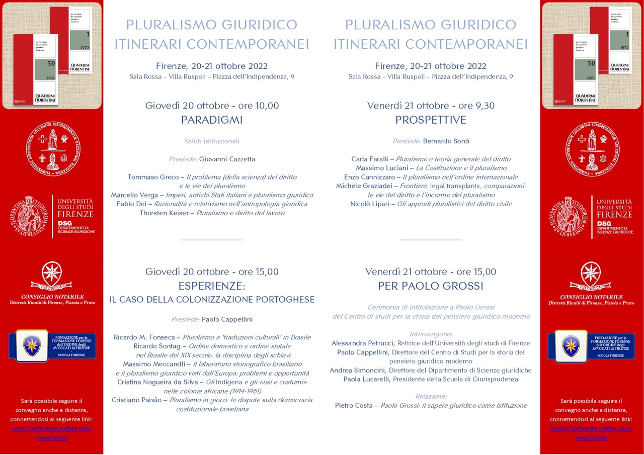 20 e 21 ottobre 2022 – PLURALISMO GIURIDICO ITINERARI CONTEMPORANEI