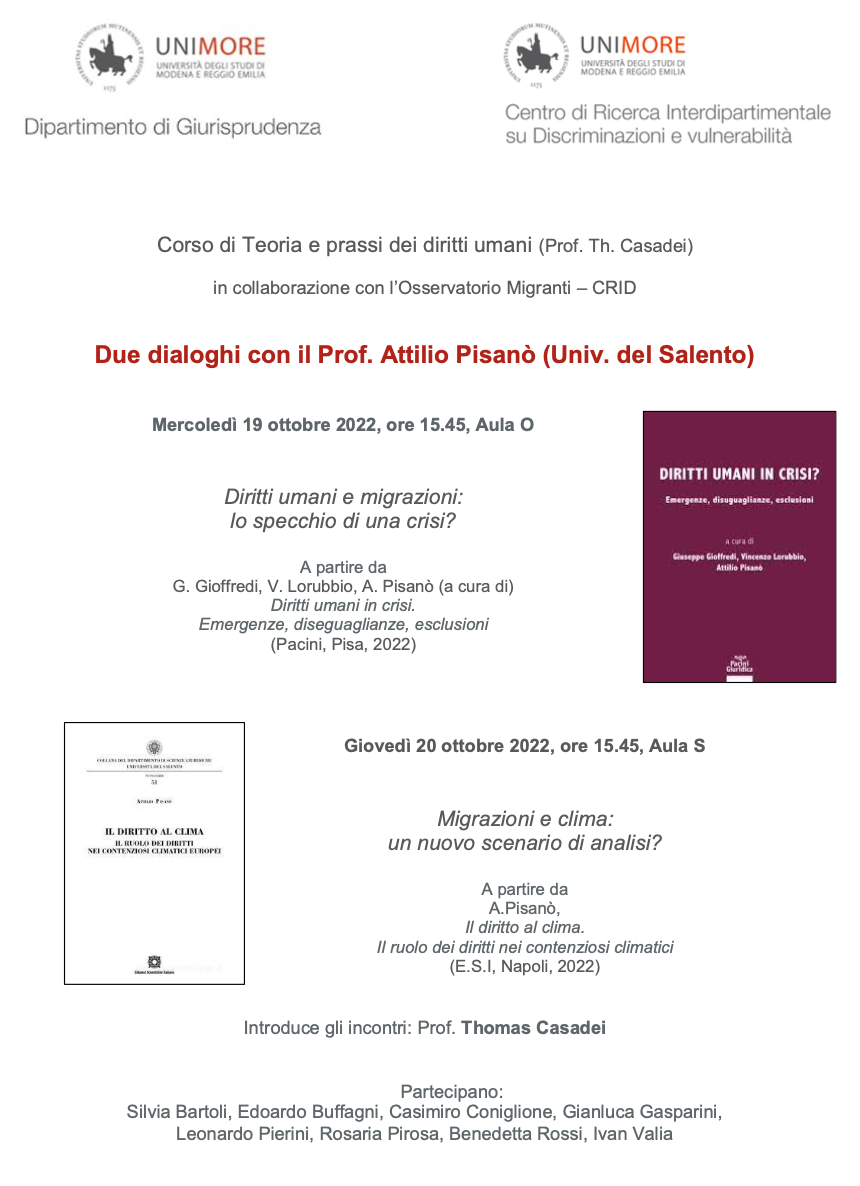 19 e 20 ottobre 2022 – Due dialoghi con il Prof. Attilio Pisanò
