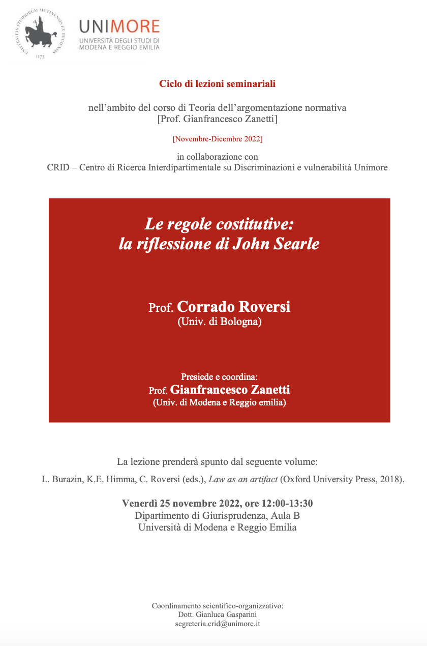 (Italiano) 25 novembre 2022 – Le regole costitutive: la riflessione di John Searle