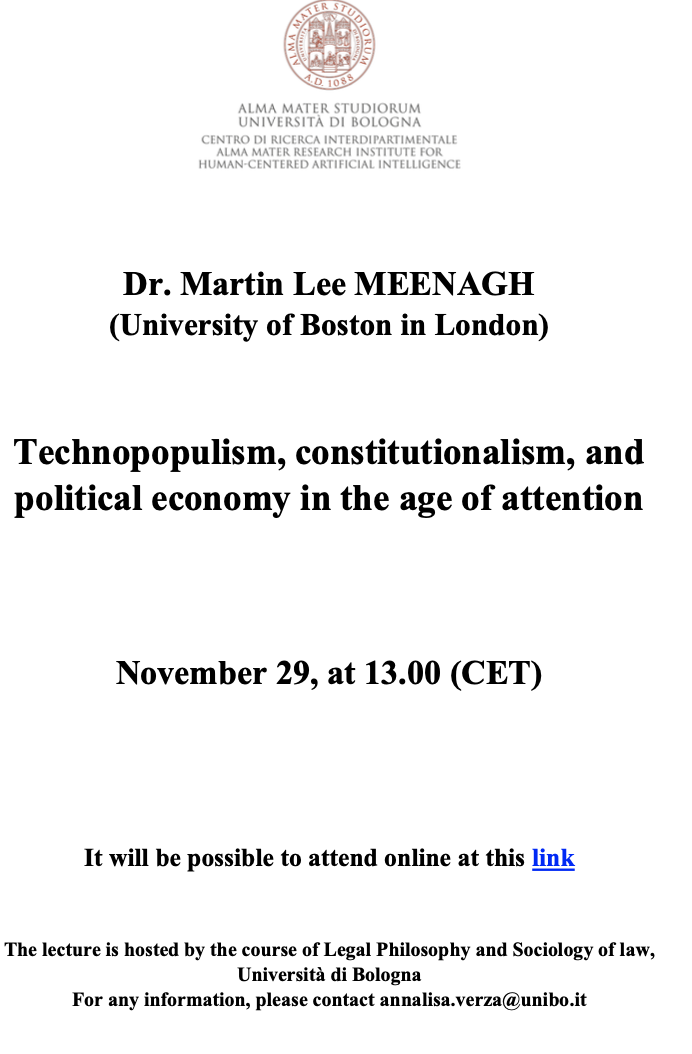 (Italiano) 29 novembre 2022 – Technopopulism, constitutionalism, and political economy in the age of attention
