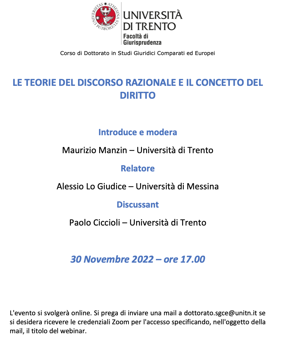 (Italiano) 30 Novembre 2022 – Le teorie del discorso razionale e il concetto del diritto