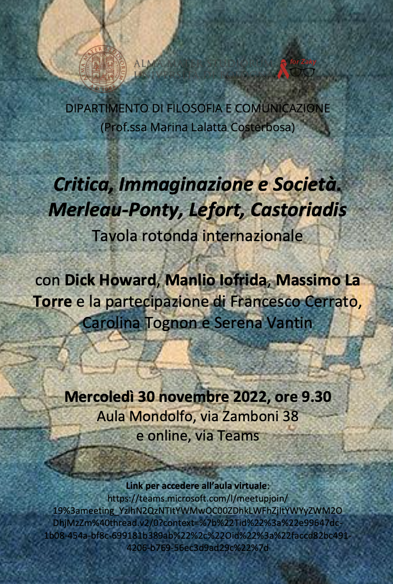 30 novembre 2022 – Critica, Immaginazione e Società. Merleau-Ponty, Lefort, Castoriadis