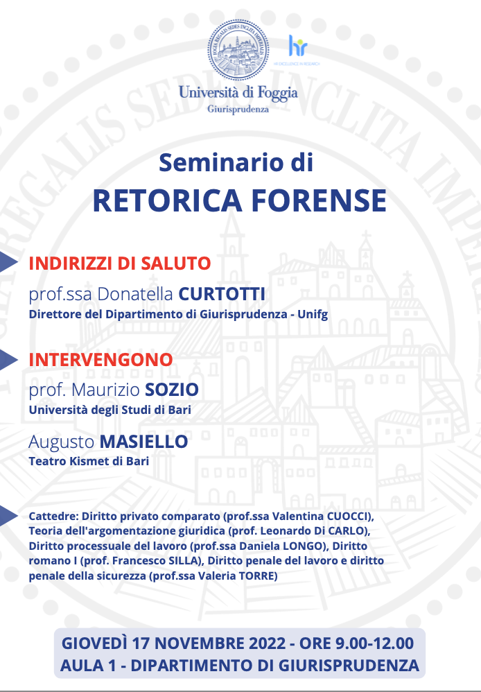 (Italiano) 17 novembre 2022 – Seminario di retorica forense