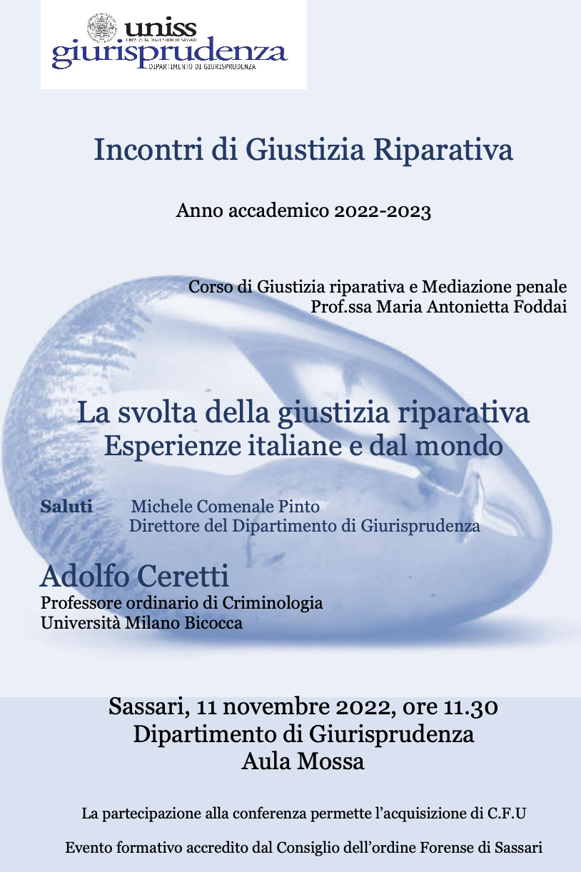 11 novembre 2022 – La svolta della giustizia riparativa Esperienze italiane e dal mondo