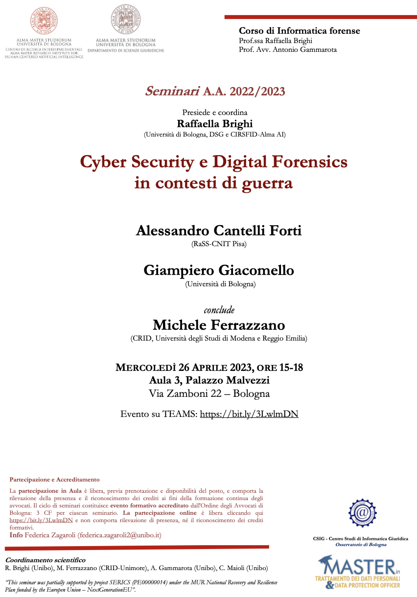 26 aprile 2023 – Cyber Security e Digital Forensics in contesti di guerra