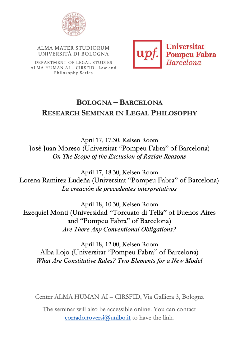 (Italiano) 17 e 18 aprile 2023 – Bologna-Barcelona Research Seminar in Legal Philosophy