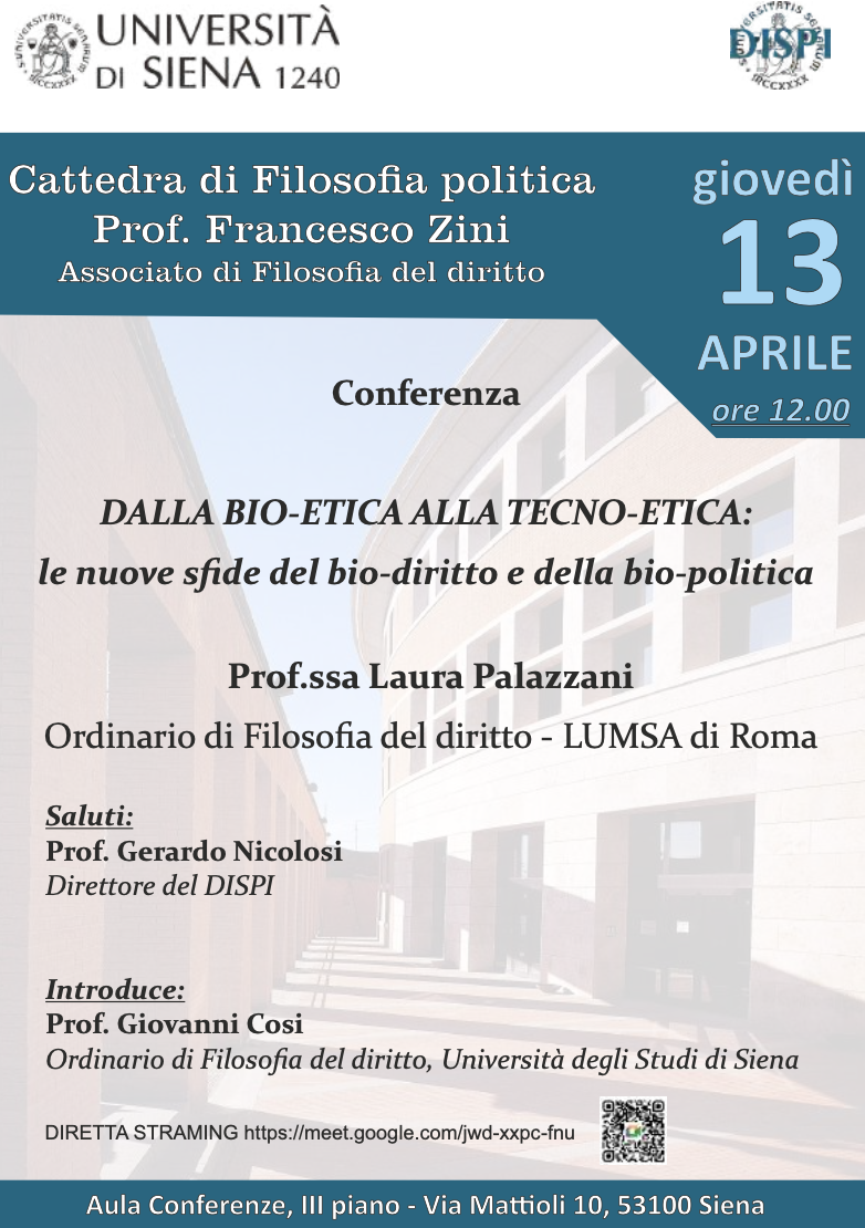 (Italiano) 13 aprile 2023 – Dalla Bio-Etica alla Tecno-Etica: le nuove sfide del bio-diritto e della bio-politica