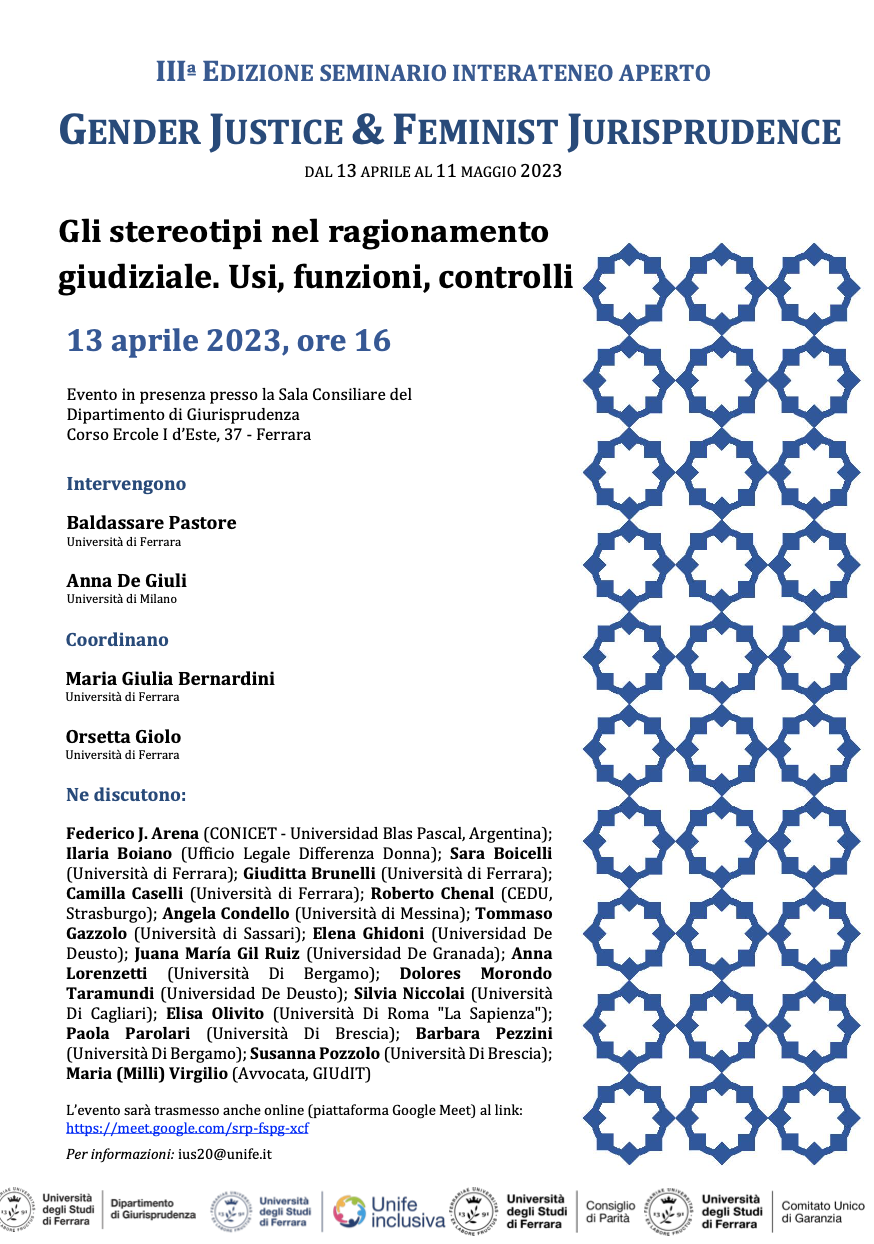 (Italiano) 13 aprile 2023 – Gli stereotipi nel ragionamento giudiziale. Usi, funzioni, controlli
